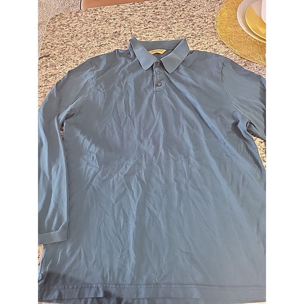 Mens Shirt Polo Gold Label Roundtree & Yorke L Teal Blue Long Sleeve Pullover